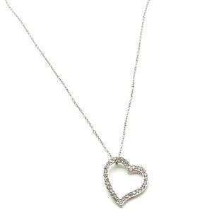 Crystal Open Heart Pendant Necklace Silver-tone Chain 16-18"